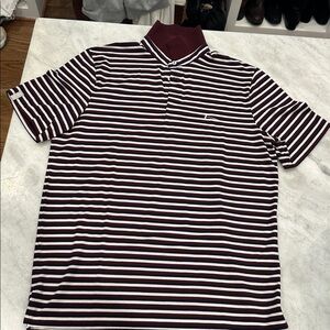 Men’s Ralph Lauren RLX Maroon, navy and White Striped golf polo. Size M